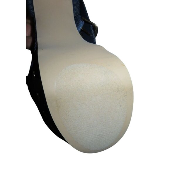 Shoedazzle Alana Chambray Blue Denim Studded Slingback Platform Heels size 8.5 t - Picture 10 of 12